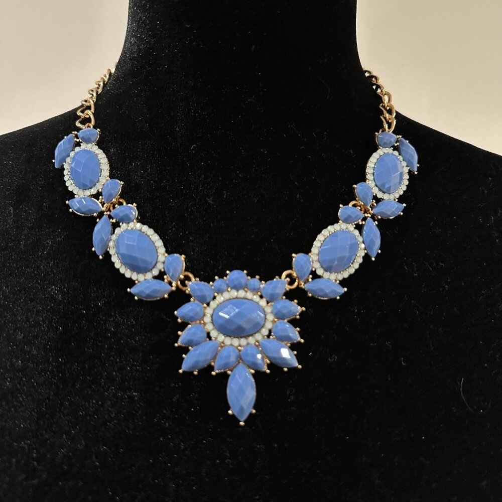 J.Crew Gold Periwinkle Blue Stones Statement Necklace